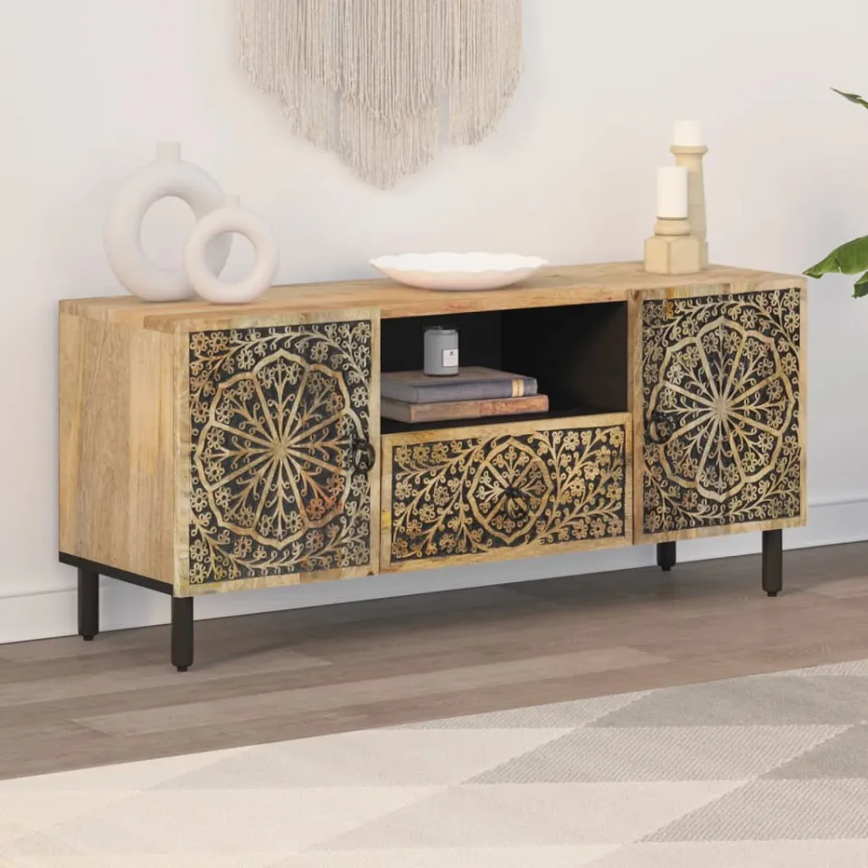 vidaXL Tv-meubel 105x33x46cm massief mangohout bruin, foto 3