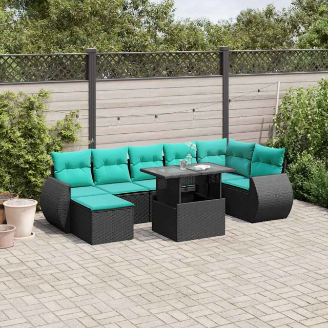 vidaXL 8-delige tuinbankset met kussens, zwart polyrotan, foto 2