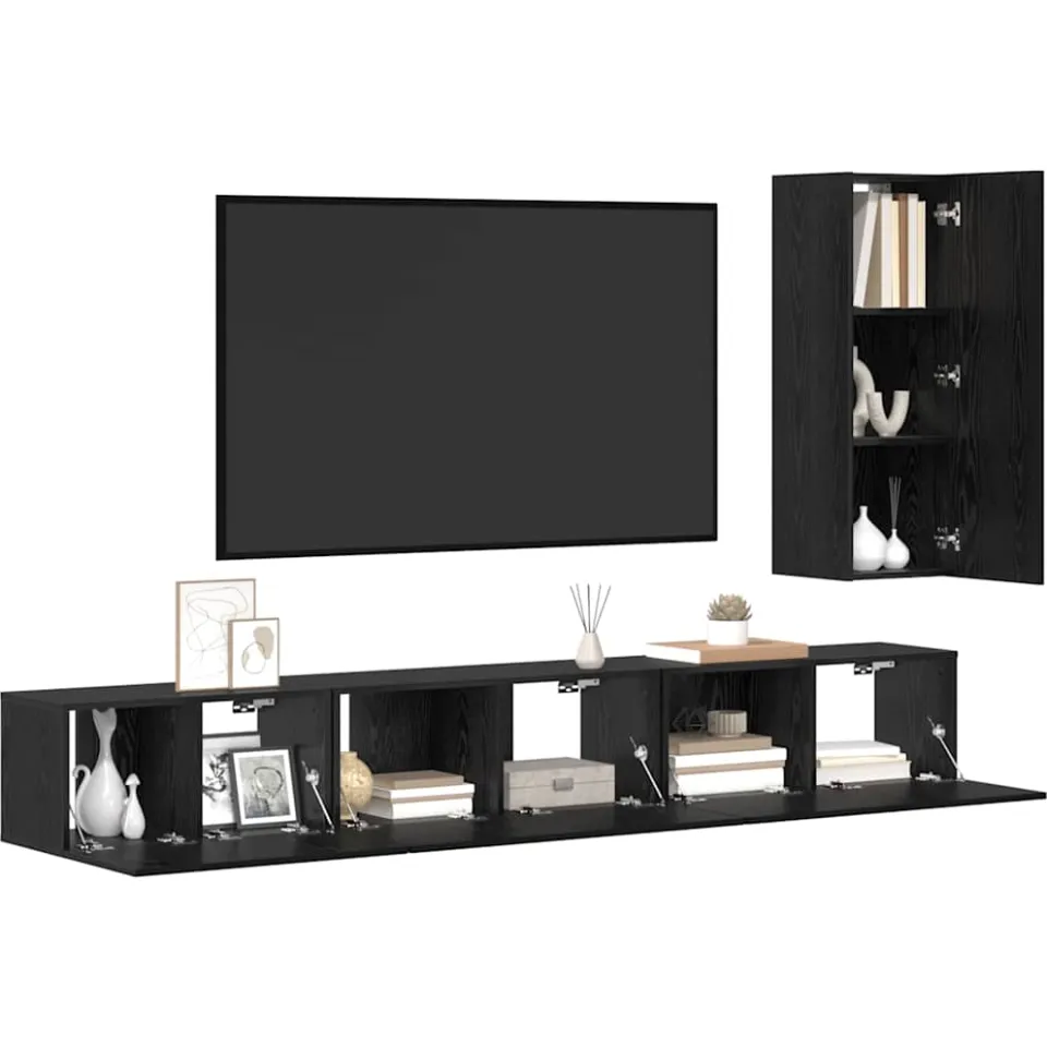 vidaXL Tv-meubelset 4 st 30,5 x 30 x 90 cm Zwart Eiken