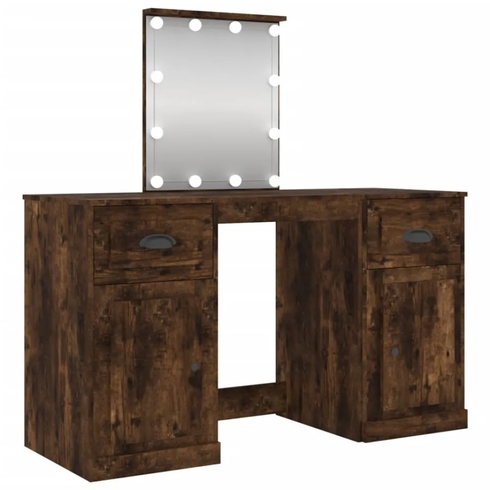vidaXL Kaptafel met LED-verlichting 130x50x132,5 cm gerookt eikenkleur Bruin