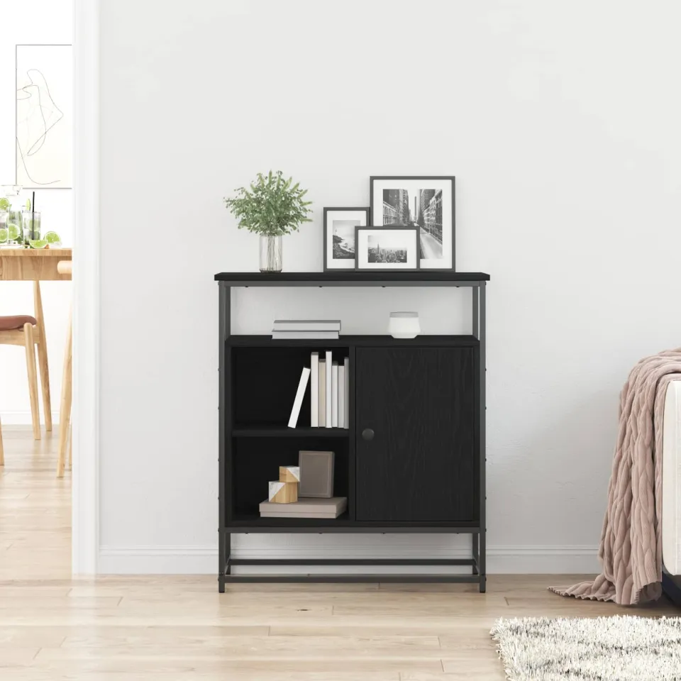 vidaXL Dressoir Zwart Eiken 69 x 35 x 80 cm Bewerkt hout, foto 4