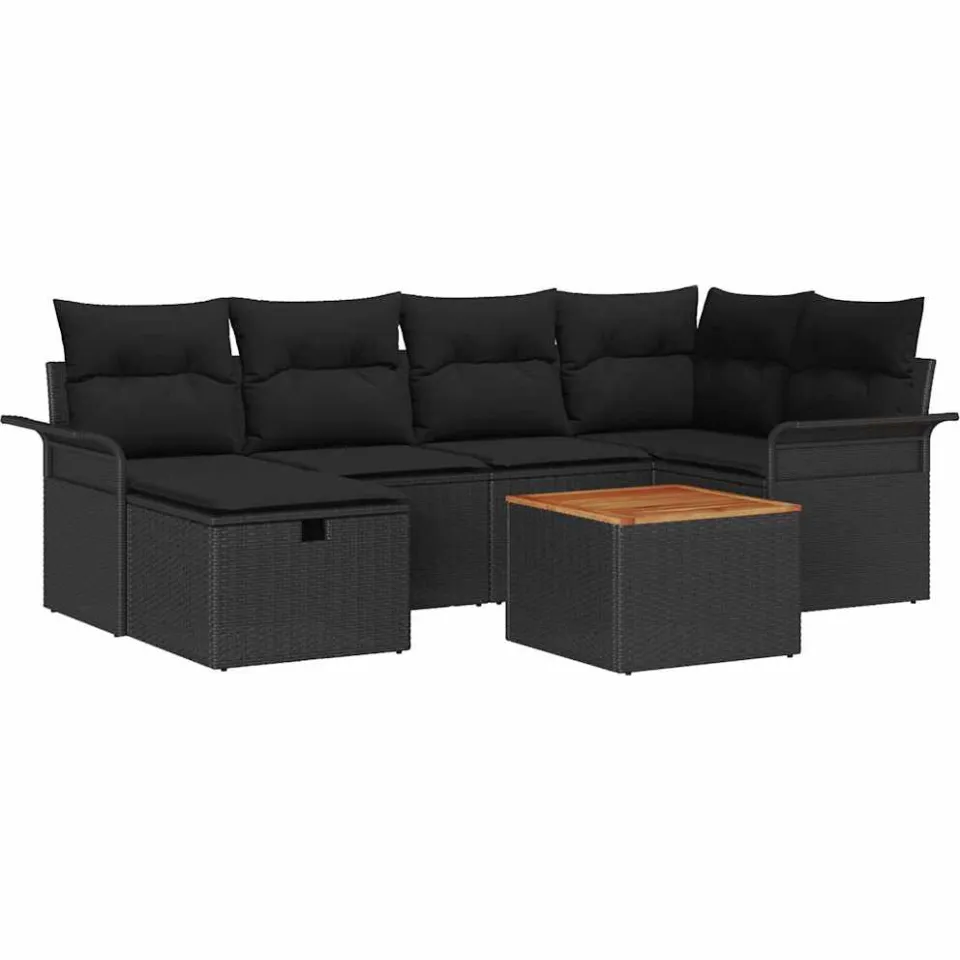 vidaXL Tuinbankenset 7 st Zwart Poly riet