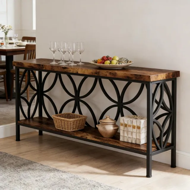 FloraGrace Consoletafel - Smal Met V Vormig Metalen Onderstel - Voor Hal En Woonkamer - Hout En Metaal - 110x30x80 cm Goud Wit