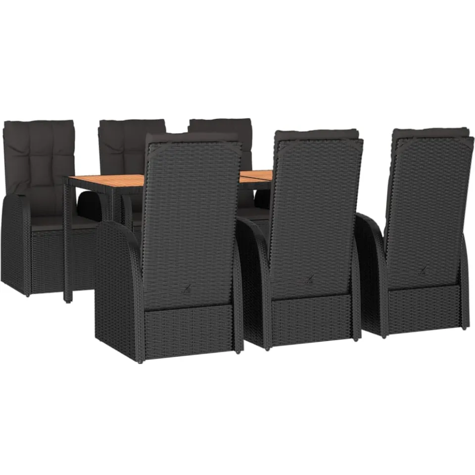 vidaXL 7-delige Tuinset met kussens poly rattan zwart