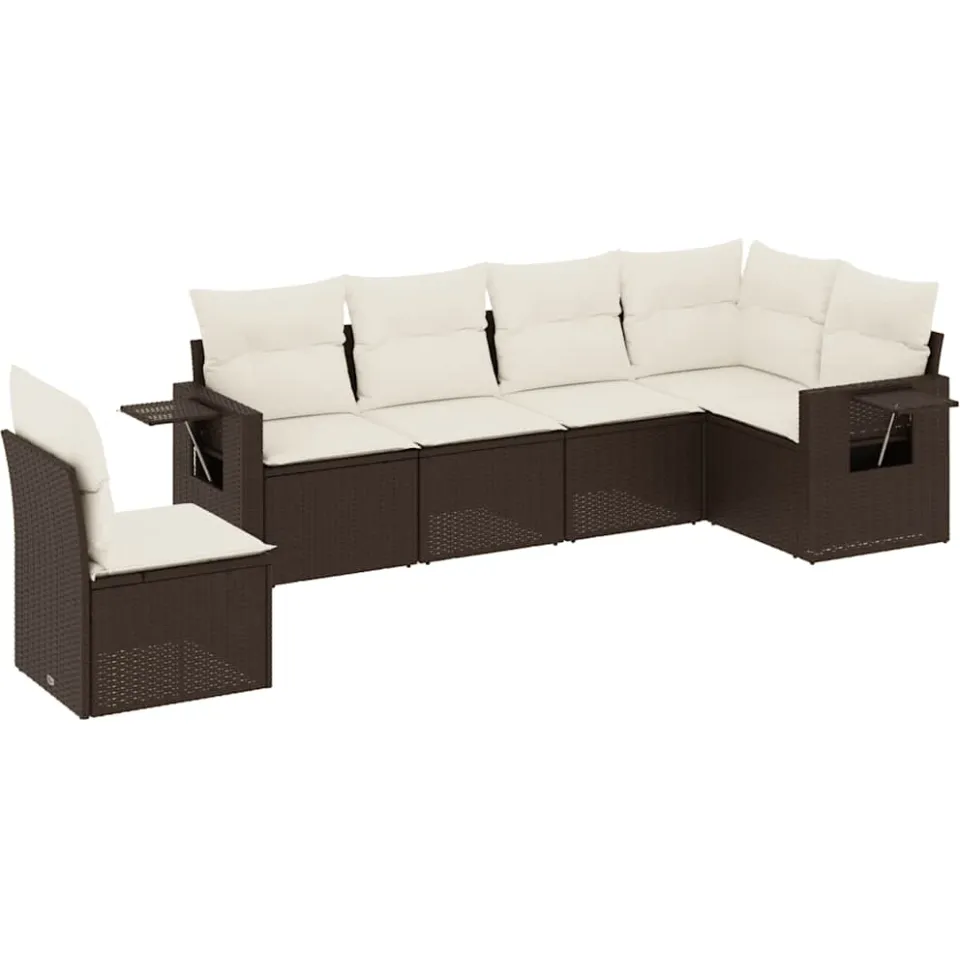 vidaXL 6-delige Loungeset met kussens poly rattan bruin