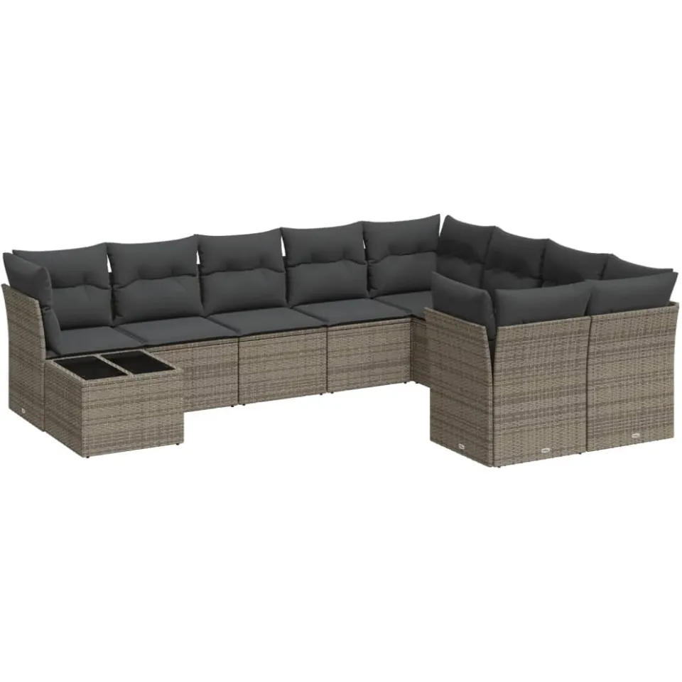 vidaXL 10-delige Loungeset met kussens poly rattan grijs