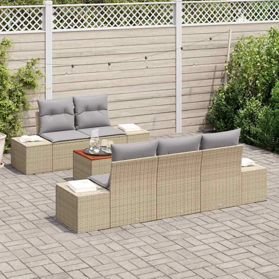 vidaXL Tuinbankenset 6 st Beige en Licht Grijs poly rattan, foto 3