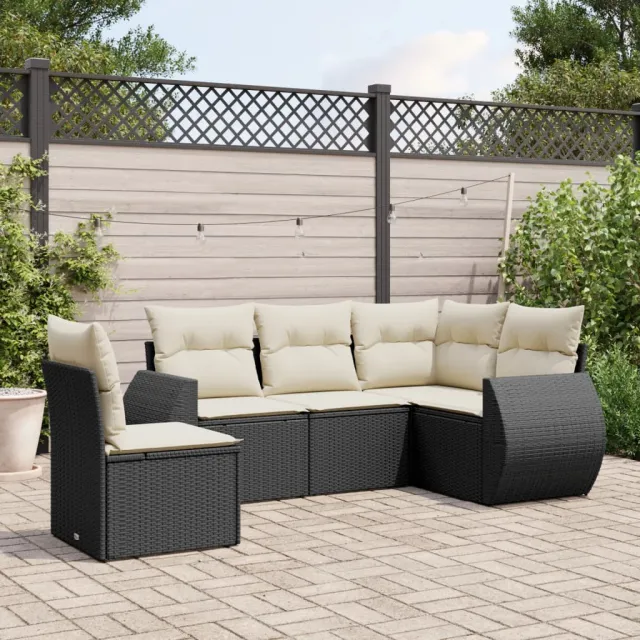 vidaXL 5-delige Loungeset met kussens poly rattan zwart, foto 2