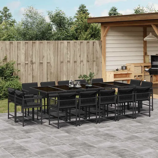 vidaXL 15-delige Tuinset met kussens poly rattan zwart, foto 2