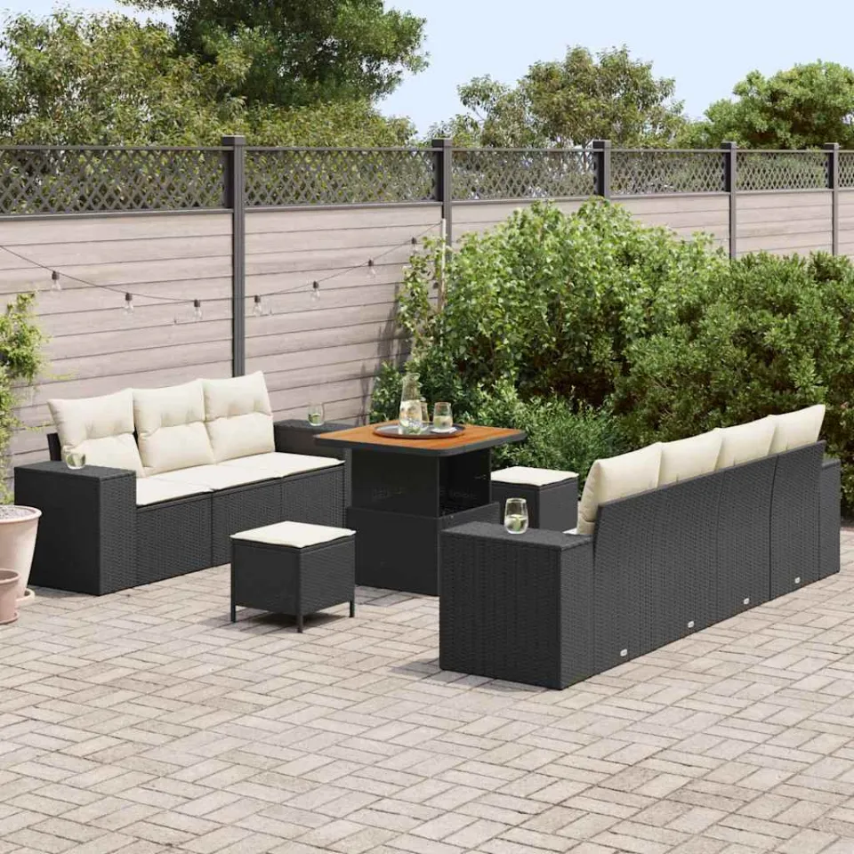 vidaXL Tuin Sofa Set 10 st Zwart poly rattan, foto 3