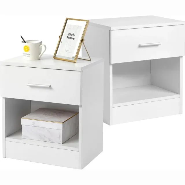 LEADZM Set van 2 Nachtkastjes met 1 lade - Wit - 39 x 29 x 41 cm - voor Woonkamer en Slaapkamer