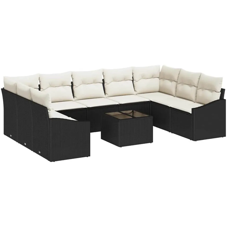 vidaXL Bankstel 10 st Zwart poly rattan
