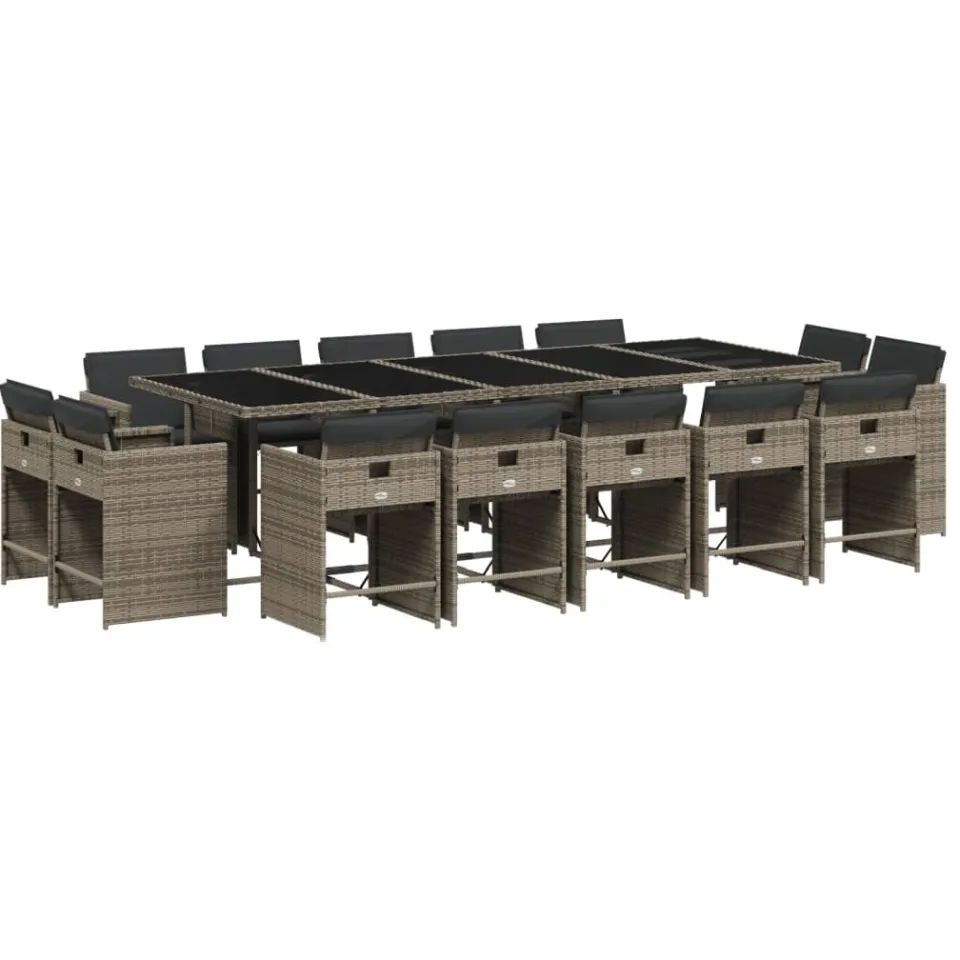 vidaXL 15-delige Tuinset met kussens poly rattan grijs, foto 3