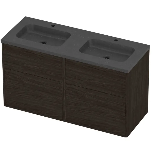 Proline Rollo Badmeubelset Hardsteen Elegant Dubbel 2 Gaten 120x46x67 cm Blue Stone Mokka Oak Eiken