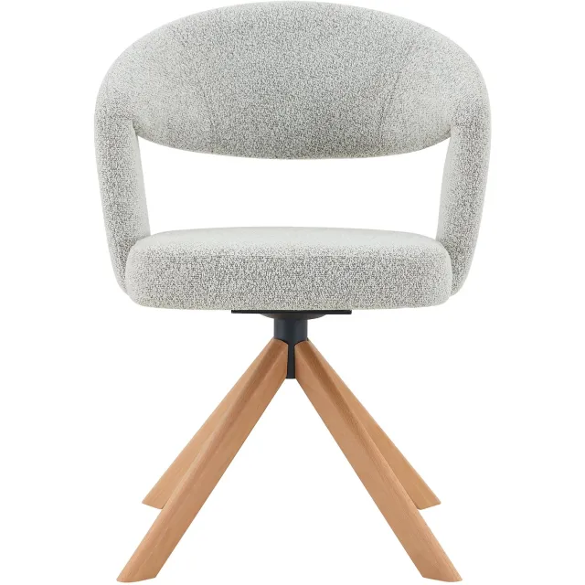 SONNENH Draaibare eetkamerstoelen set van 2 - Lichtgrijze structuurstof - Massief houten poten - Open gebogen rug Lichtgrijs met houtkleurige poten