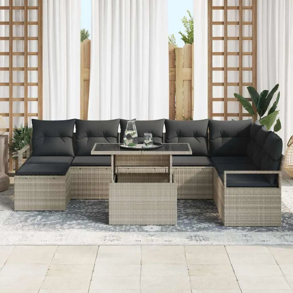 vidaXL Tuin Sofa Set 9 st Lichtgrijs poly rattan, foto 3