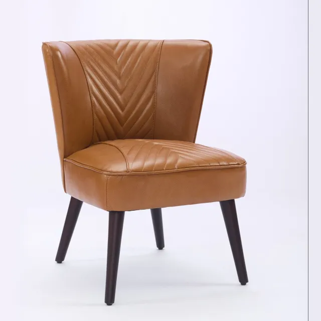 Sweiko Fauteuil - Kunstleer - Ruime rugleuning - Rubberhout poten - Geelbruin