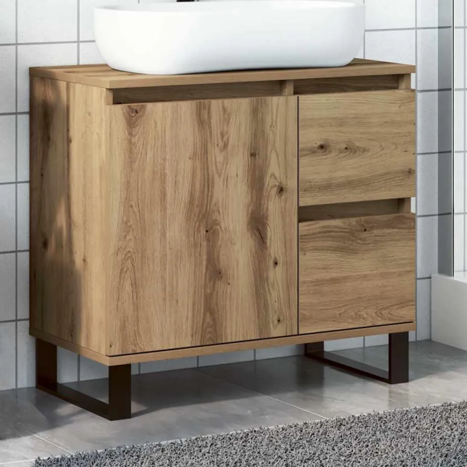 vidaXL Badkamerkast 65x33x60 cm bewerkt hout artisanaal eikenkleurig, foto 4