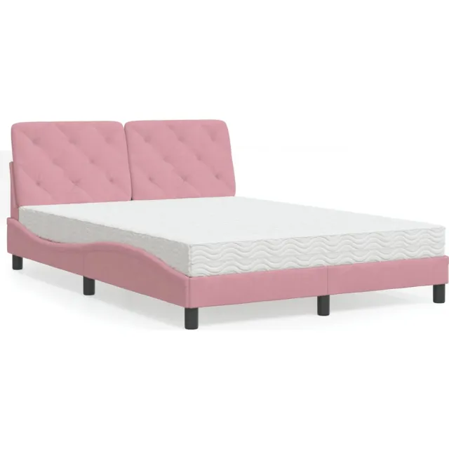 vidaXL Bed met matras fluweel roze 140x200 cm