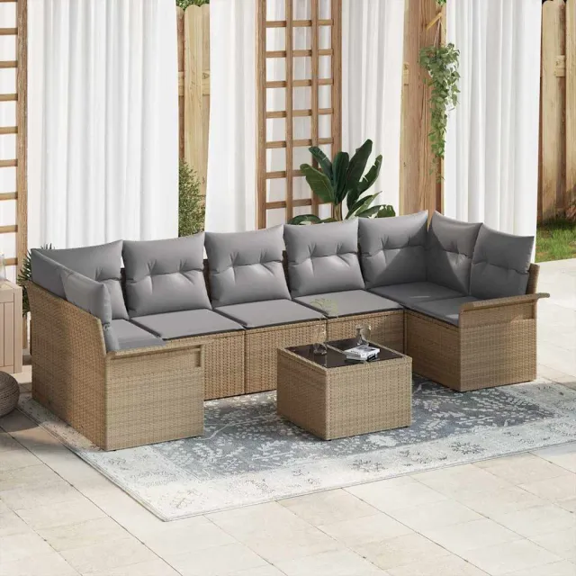 vidaXL Tuin Sofa Set 8 st Beige poly rattan, foto 2
