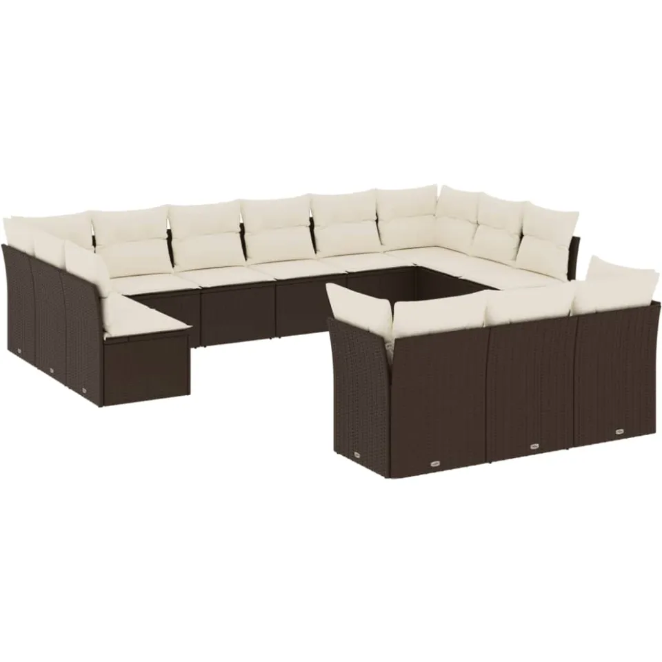 vidaXL 13-delige Loungeset met kussens poly rattan bruin, foto 3
