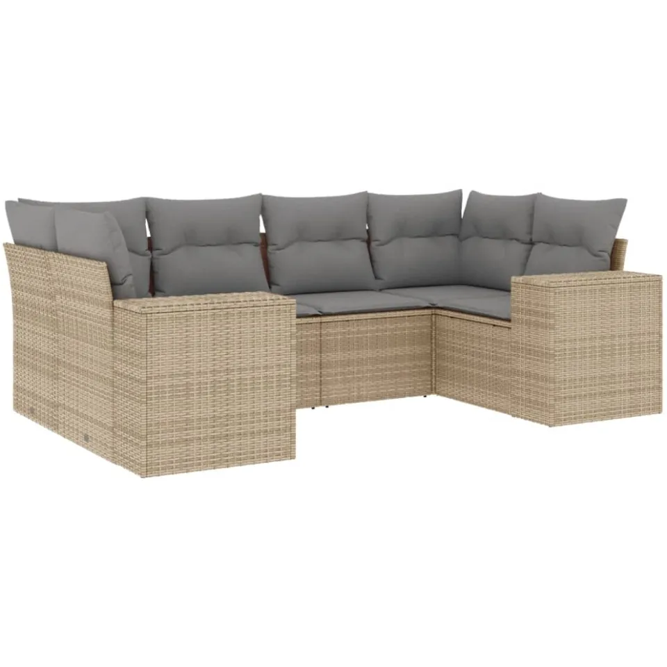 vidaXL 6-delige Loungeset met kussens poly rattan beige
