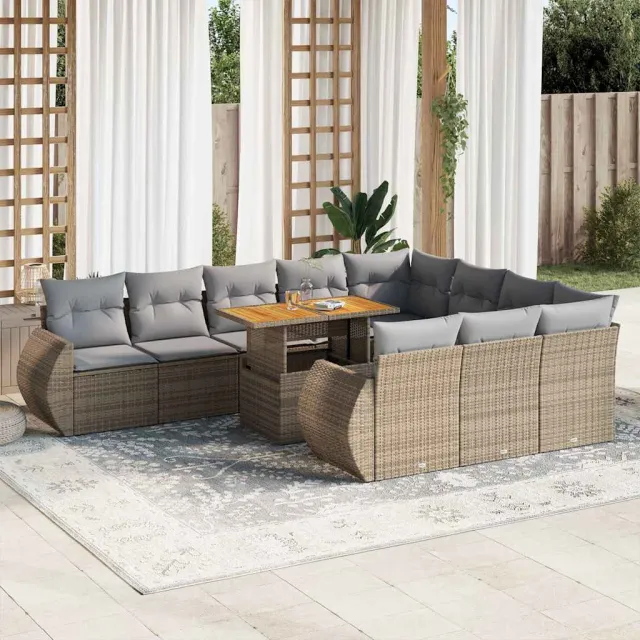 vidaXL 11-delige Tuinset met kussens poly rattan beige, foto 2