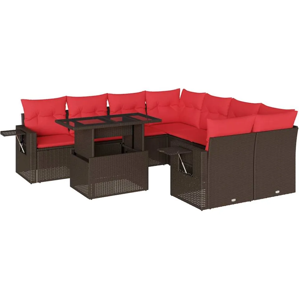 vidaXL 9-delige tuinbankset met kussens, bruin polyrotan, foto 3