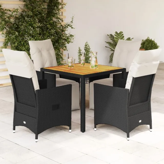 vidaXL 5-delige Tuinset met kussens poly rattan zwart, foto 2