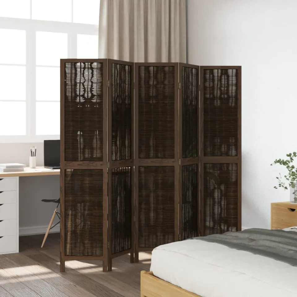 vidaXL Kamerscherm met 5 panelen massief paulowniahout donkerbruin bruin, foto 4