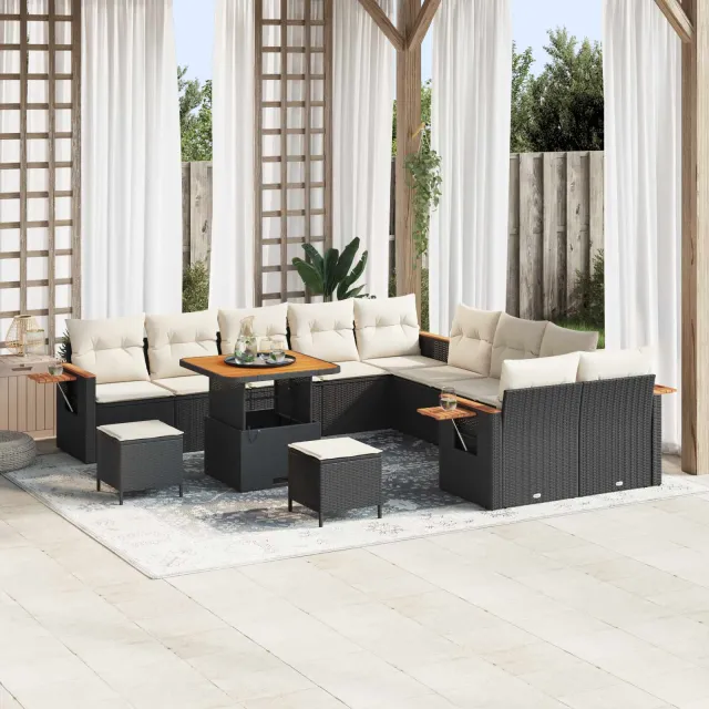 vidaXL Tuinbankenset 13 st Zwart poly rattan, foto 2