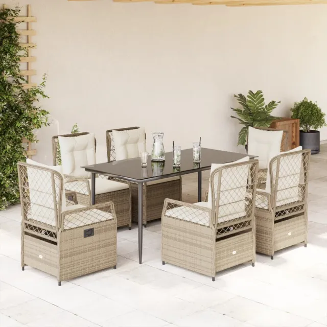 vidaXL 7-delige Tuinset met kussens poly rattan beige, foto 2