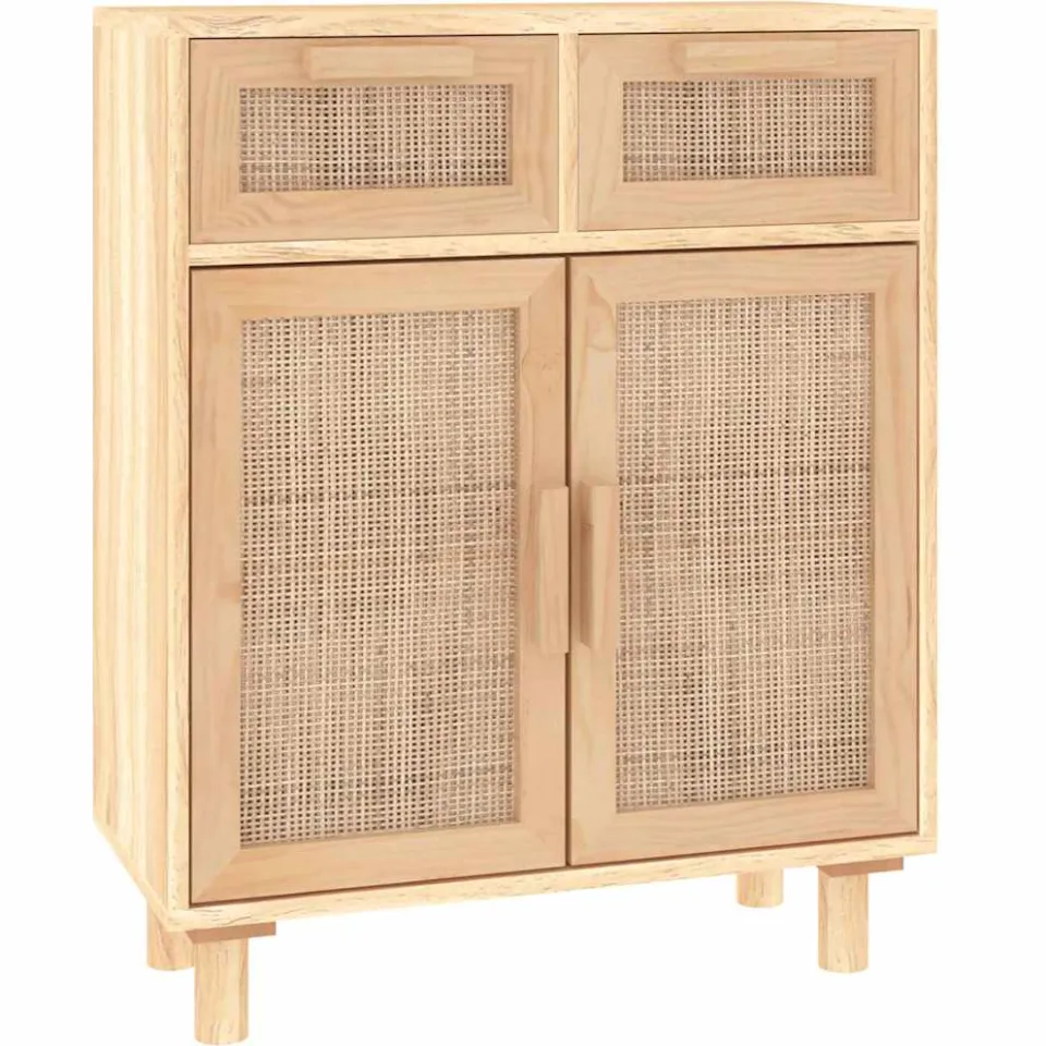 vidaXL Dressoir 60x30x75 cm massief grenenhout en rattan bruin, foto 3