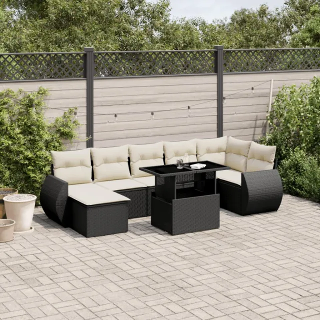 vidaXL 8-delige Loungeset met kussens poly rattan zwart, foto 2