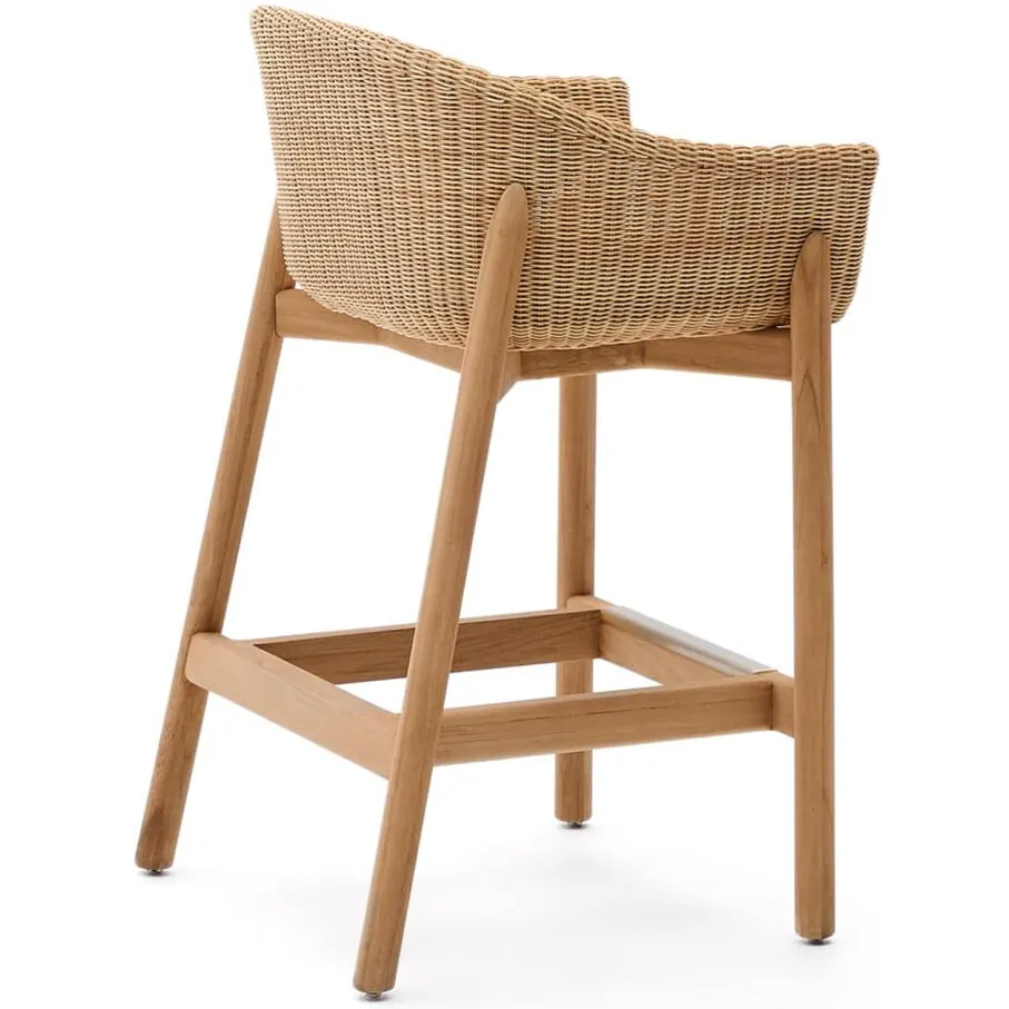 Kave Home Galea barkruk teakhout en rattan, foto 5