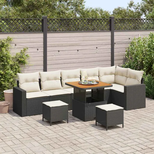 vidaXL Tuinbankenset 9 st Zwart poly rattan, foto 2