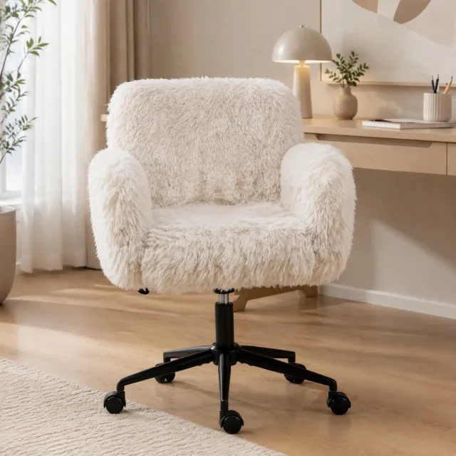 CHICFURN Bureaustoel - Hoogte verstelbaar - Klapbare armleuningen - Beige