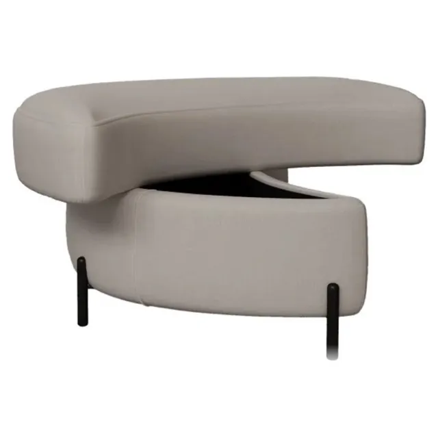 emvae Poef - met Opbergruimte - Opbergkruk met Dienblad - Voetenbank - Halvemaanvormig - 83x48x44 - Chenille - Beige