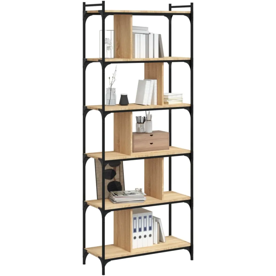 vidaXL Boekenkast 6-laags 76x32x192 cm bewerkt hout sonoma eikenkleur, foto 2