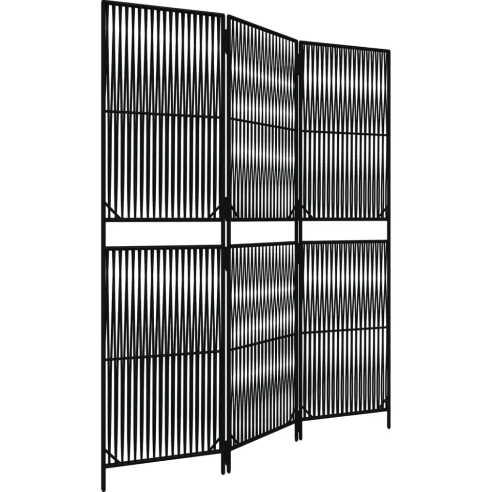 vidaXL Kamerscherm 3 panelen poly rattan zwart