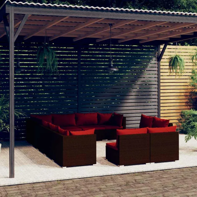 vidaXL 12-delige Loungeset met kussens poly rattan bruin, foto 2