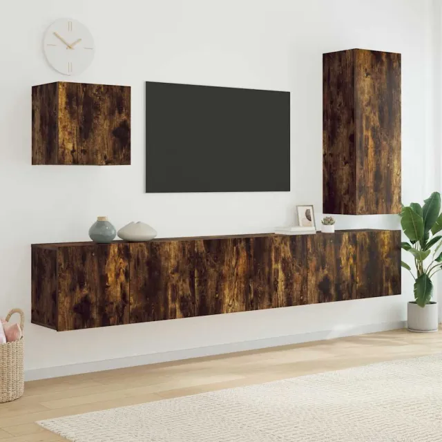 vidaXL 5-delige Tv-wandmeubelset bewerkt hout gerookt eikenkleurig Bruin
