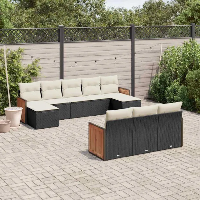 vidaXL 10-delige Loungeset met kussens poly rattan zwart, foto 2