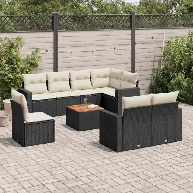vidaXL 9-delige Loungeset met kussens poly rattan zwart, foto 2