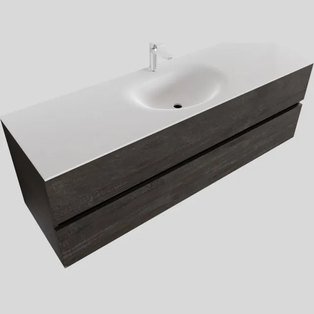 Boss & Wessing Badkamermeubel Solid Surface BWS Stockholm 150x46 cm Midden Wood Dark Brown (met 1 kraangat) Houtlook