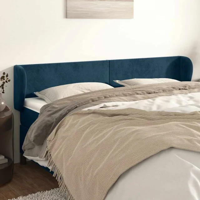 vidaXL Hoofdbord met randen 183x23x78/88 cm fluweel donkerblauw