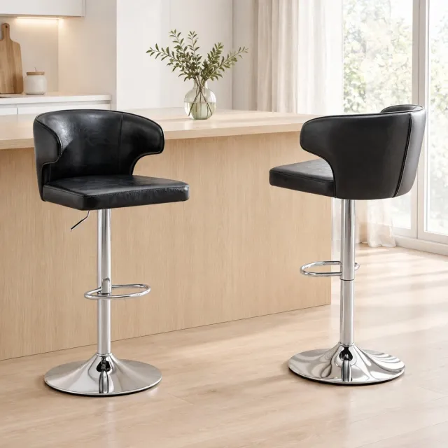REDOM Barkruk set van 2 - Hoogte verstelbaar - 360° draaibaar met rugleuning - Voetsteun - Kunstleer - Zwart - 49,7 x 45 x 110 cm