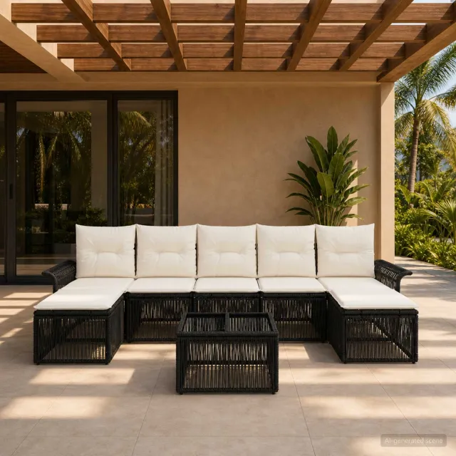 vidaXL Tuinbankenset 8 st 7-zits Zwart poly rattan, foto 2