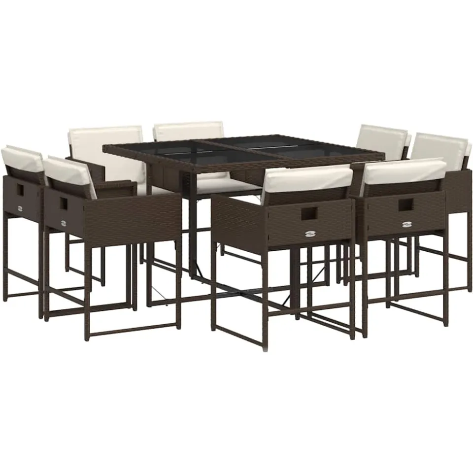 vidaXL 9-delige Tuinset met kussens poly rattan bruin, foto 3