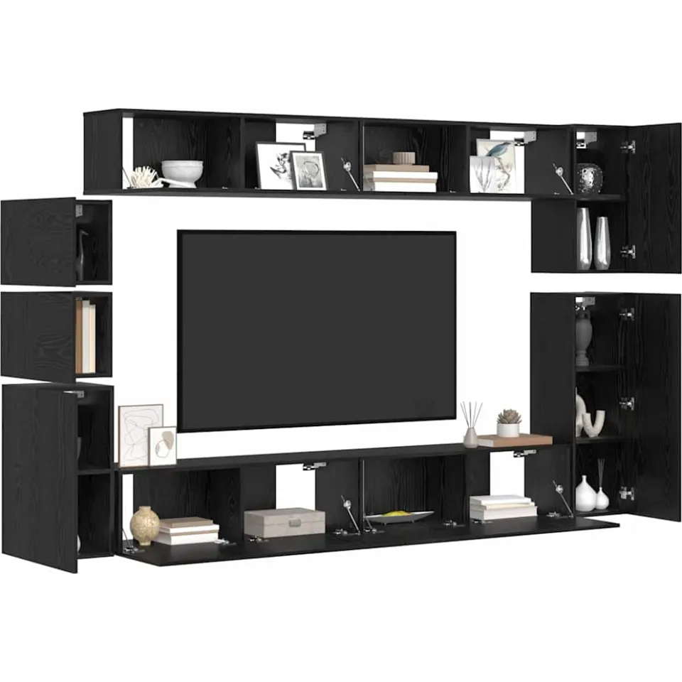 vidaXL Tv-meubelset 9 st 100 x 30 x 30 cm Zwart Eiken